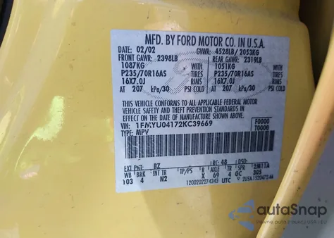 2002 Ford Escape Xlt z USA, uszkodzony, nr VIN 1FMYU04172KC39669